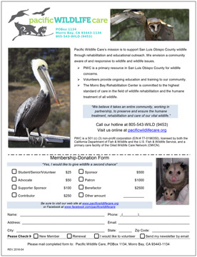 Pacific Wildlife Care Membership Form (PDF)